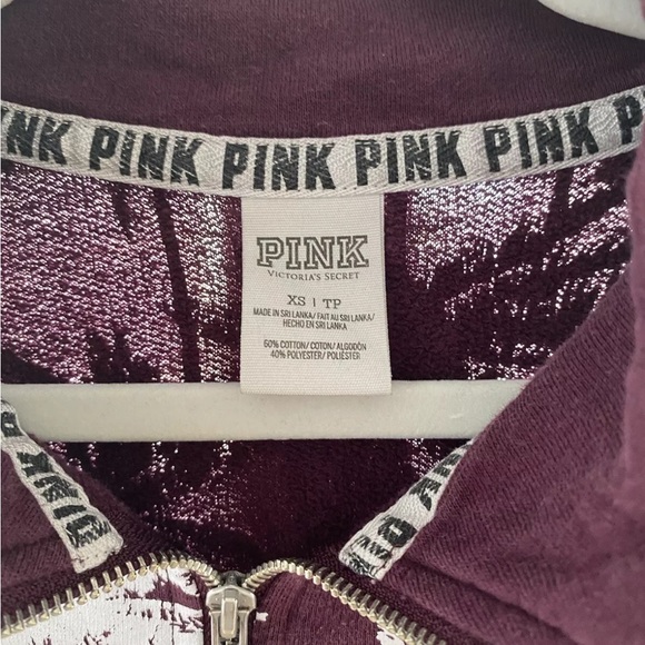 Womens PINK by Victorias Secret Maroon Half Zip Palm Tree Print Sweatshirt Sz XS - Picture 3 of 3